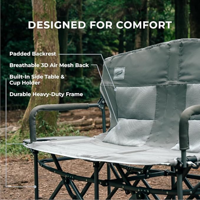 Heavy Duty Portable Folding Camping Chair for Adults with Padded | for Outdoor & Sports, Backpacking, Beach, Lawn, Hunting, Tailgating, Fishing | Supports 400 Lbs (Double, Beige)