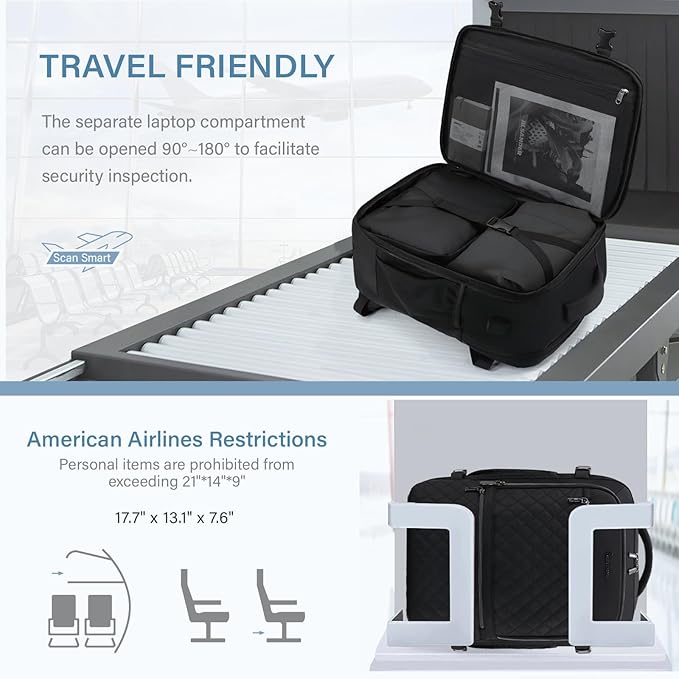 Travel Backpack,30L Carry on Backpack for Airplanes,17.3 Inch Frontier Airlines Personal Item Travel Bag with USB Charger and Cosmetic Bag