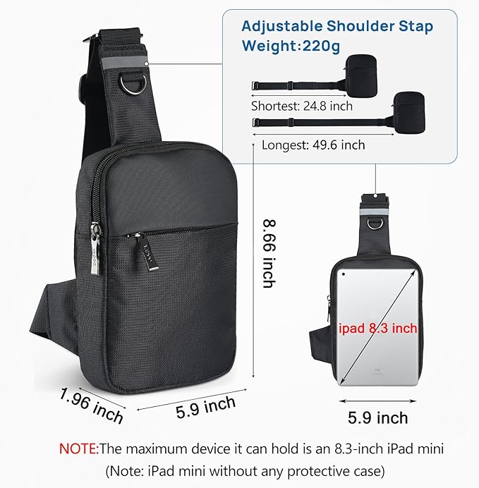 VADOO Mini Sling Bag, Small Crossbody Bag with RFID Blocking for Women and Men, Lightweight Chest Phone Bag for Travel Casual