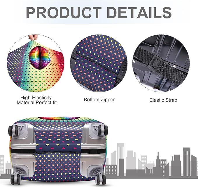 ANNA QUEEN Pop Art Rainbow Lips Luggage Cover, Colorful Suitcase Protector with Bold Lip Design, Stretchable, Washable Travel Cover for 32-34 Inch Luggage, Fun & Fashionable Style