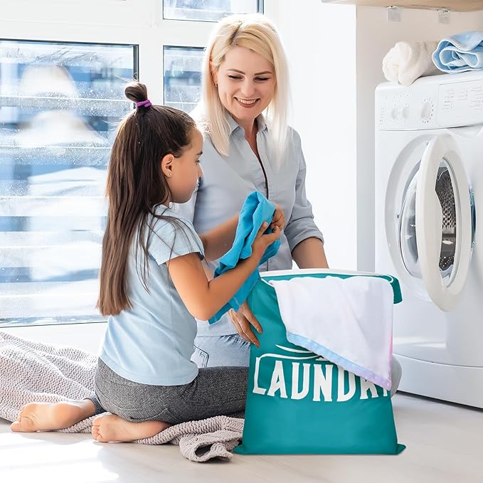 2 Pcs Large Travel Laundry Bag - Washable Waterproof Wet Bag for Dirty Clothes, Swimsuit, Workout, Gym, Swimming Pool, Yoga, College Dorm (Black+Blue)