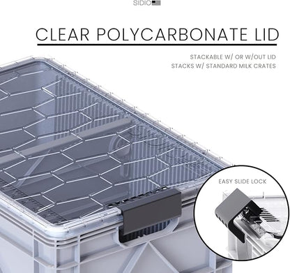 SIDIO CRATE Starter Pack - Two Full Size and One Half Size SidioCrate, Stackable Outdoor Organizer Storage Bins with Clear Lid and Dividers - Gray