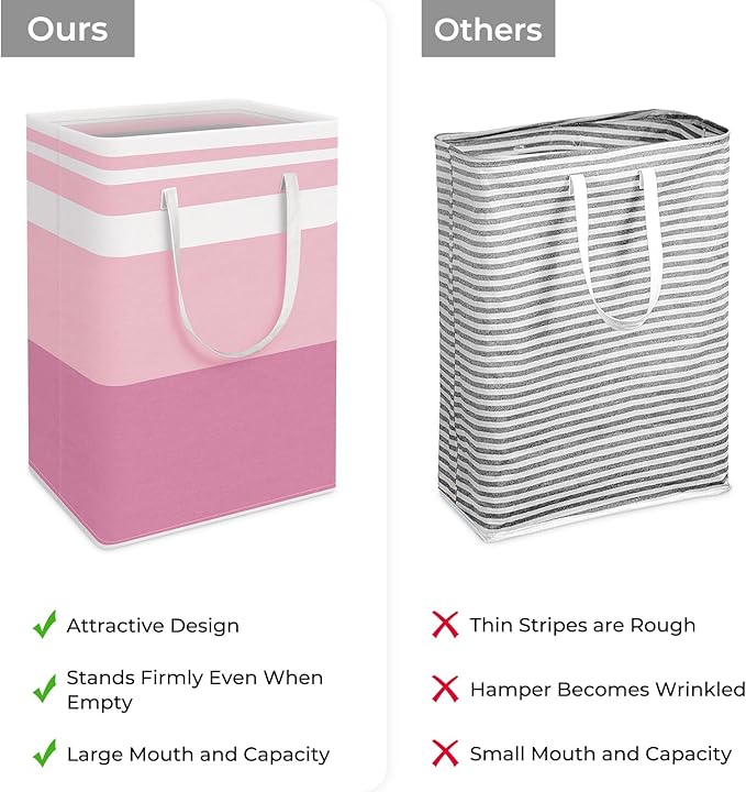 HomeHacks 2 Pack Large Laundry Baskets, Waterproof, Freestanding Laundry Hampers, Collapsible Clothes Hamper with Reinforced Handles in Laundry, College Dorm, Bathroom, Bedroom (Blue+Pink, 75Lx2)
