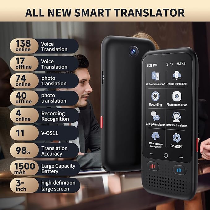 Language Translator Device No WiFi Needed, Upgraded Ai ChatGpt Translator with 150+ Languages, Offline/Photo/Real Time Translation Device for Travel Business Learning