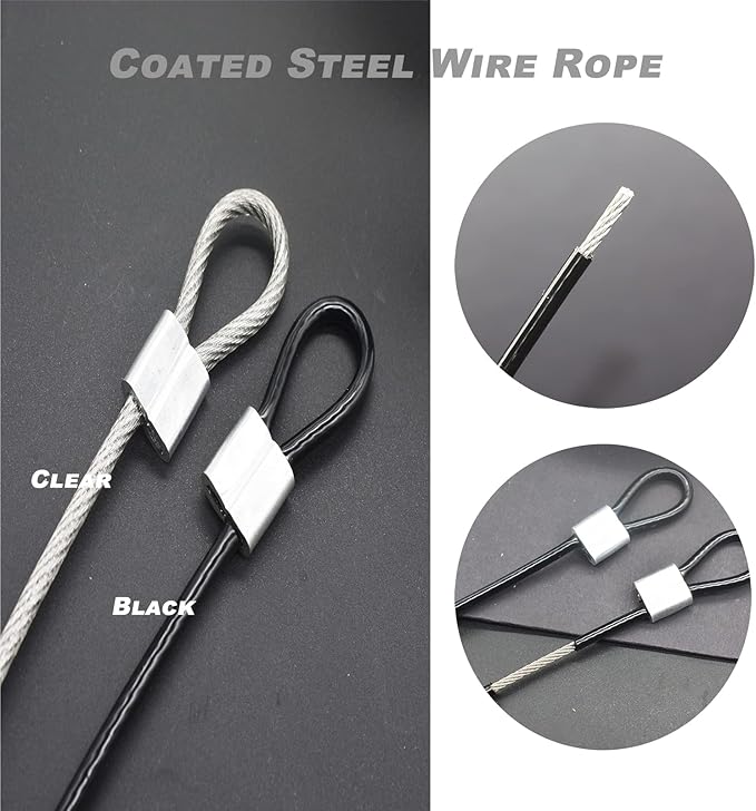 20 pcs 6 inch (15cm) 3mm Thickness Stainless Steel Wire Cable with Loops Vinyl Cover Coated Short Rope Lanyard Lock Safety Tether Chains, Black