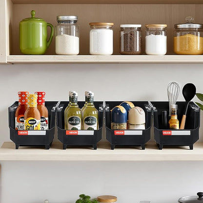 VEVOR Plastic Stackable Storage Bins, 10.9 x 5.5 x 5.1 inch (8 Pack), Plastic Containers for Organizing and Storage Bins for Closet, Garage, Small Parts, Office Supplies and Other Accessories, Black