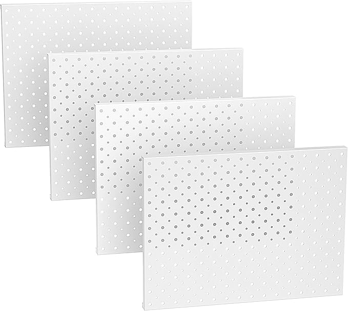 EVERHANGER Metal Pegboard Panels, Heavy Duty Pegboard Wall Organizer, Garage Wall Panels, Tool Storage Organization, 12"X16", 4pcs, White