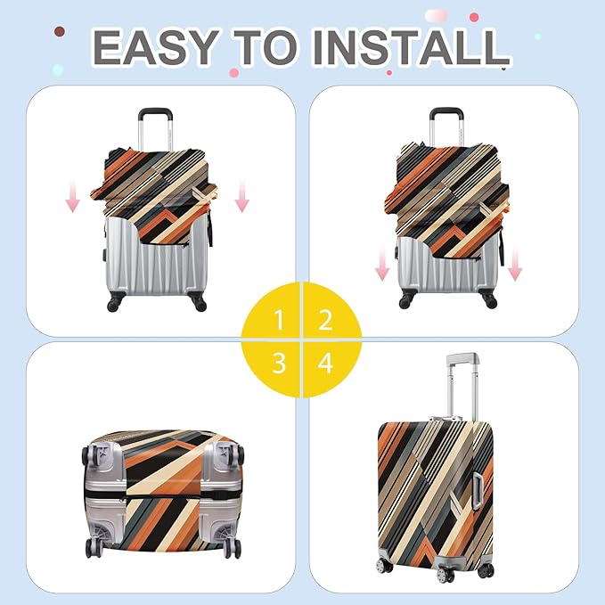 ANNA QUEEN Modern Geometric Luggage Cover, Abstract Striped Suitcase Protector for 24-26 Inch, Durable, Stretchable Travel Cover, Stylish & Washable Luggage Sleeve