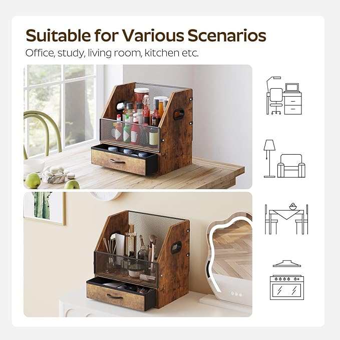 Vinyl Record Storage Crate with Fabric Drawer, Wooden LP Album Storage Holder for 12" Vinyls, All-in-One Organizer Holds 60 LPs