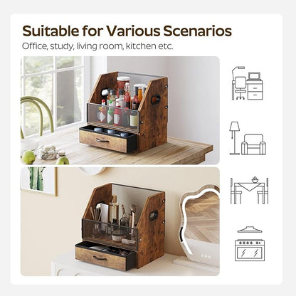 Vinyl Record Storage Crate with Fabric Drawer, Wooden LP Album Storage Holder for 12" Vinyls, All-in-One Organizer Holds 60 LPs