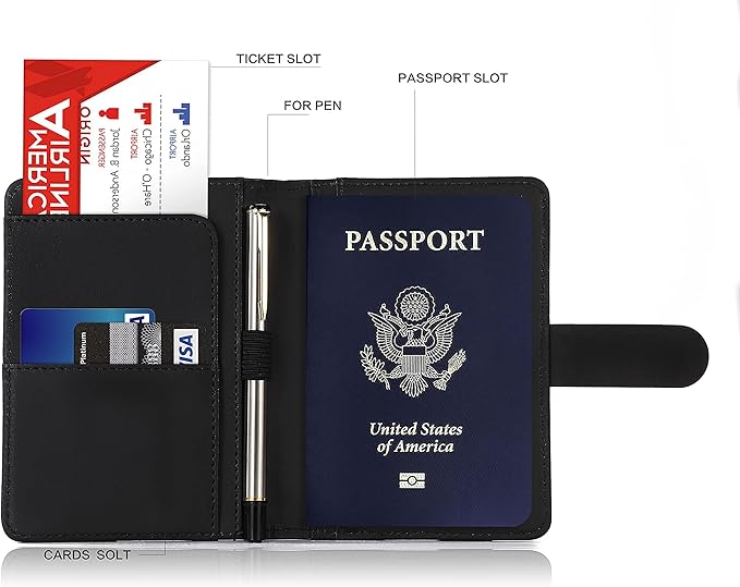 Melsbrinna Premium Leather Passport Holder Covers Case, Waterproof Rfid Blocking Travel Wallet Passport Holder with Pen Holder, Cute Passport Book for Women/Men