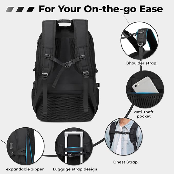 18.4 Inch gym backpack with shoe compartment,80L Multiple Compartments Backpacks, Airline Approved Carry on Travel Daypack Anti Theft with USB Charging Port,for Men Women Travel Work Business