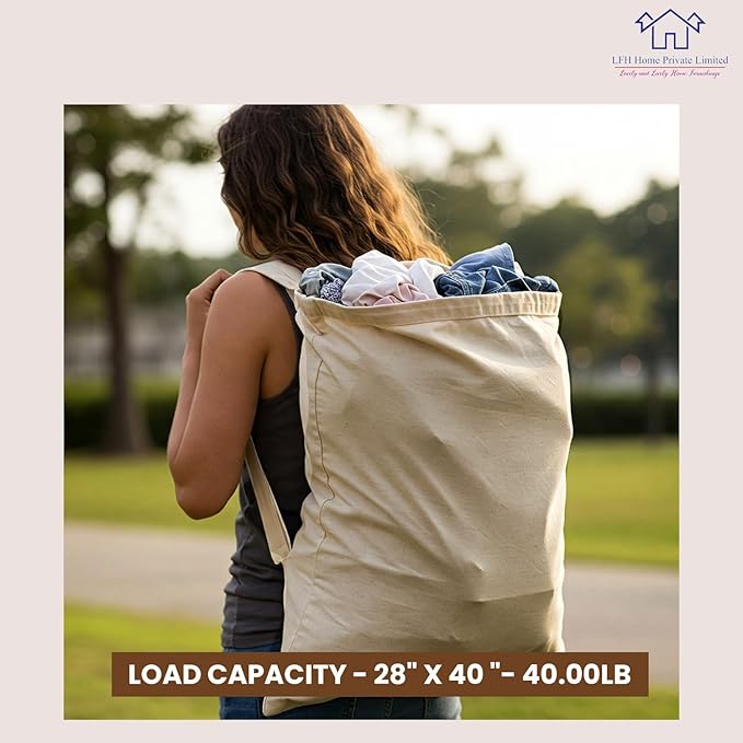 LFH Home Cotton Canvas Extra Large Laundry Bag with Handle, Heavy Duty Drawstring Closure Washable Laundry Bags, School Travel, Home, Hotel, College Dorm, Organizer Sack, Toys Clothes 28x40-Natural
