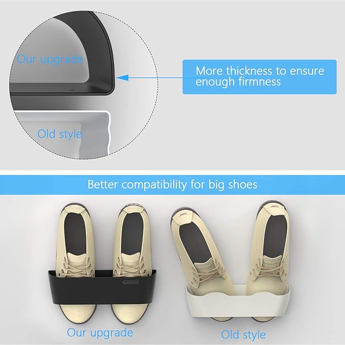 Wall Mounted Shoes Rack 6Pack with Sticky Hanging Strips, Plastic Shoes Holder Storage Organizer,Door Shoe Hangers (SM03-Black-6)