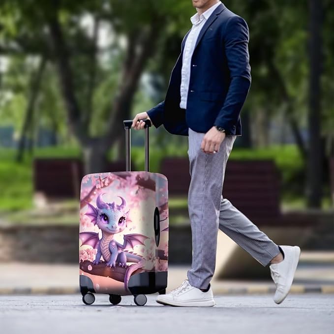 Dragon Suitcase Cover Elastic Thickness Travel Luggage Protector with Invisible Zip Washable Anti-Scratch Luggage Covers Universal Fits 22-25'' Spandex Baggage Case, Cherry Floral