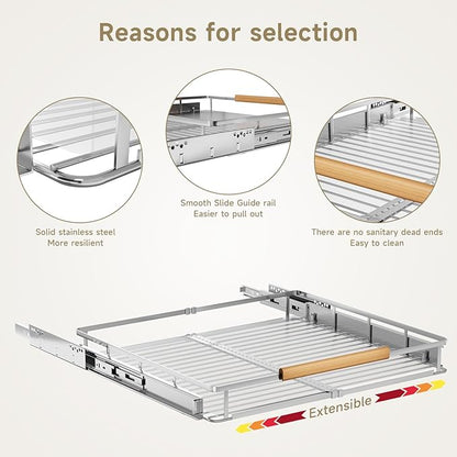 1 Pack Expandable Pull Out Cabinet Organizer，Side Mounting 16.3~26.3"x17.3"Cabinet Pull Out Shelves, Expandable Slide Out Spice Rack for Kitchen Bathroom Office