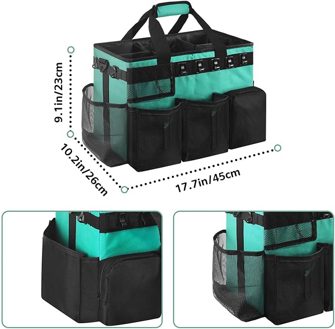Boczif Cleaning Caddy Bag Wearable, Cleaning Caddy Supplies Organizer with Handle, Shoulder Straps & Detachable Divide, Cleaning Tool Organizers Tote Bag for Cleaners & Housekeepers (Green)