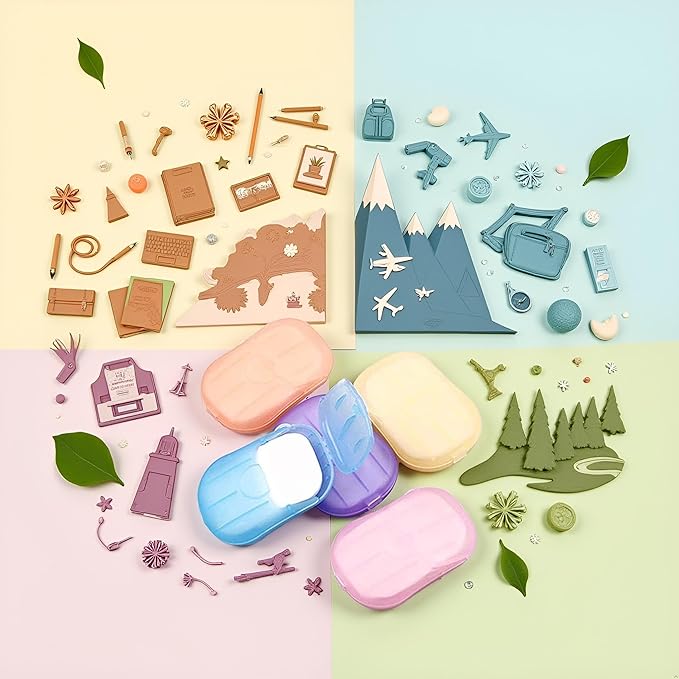 5 Boxes Eco Travel Soap Leaves, Portable Cleanser with 5 Scents,Paper Hand Cleaner Fragrance Color Soaps Papers, Soap Sheet,Paper Soaps for Travel,Hand Washing Sheets for Camping/Hiking (6.5x4cm)
