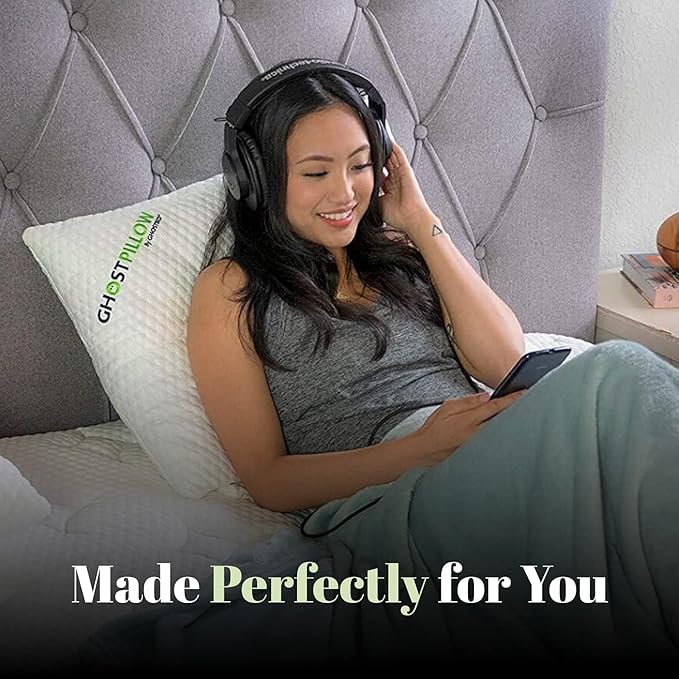 GhostBed Shredded Memory Foam Pillow with Adjustable Gel Memory Foam and Cooling Breathable Cover - Standard Size Shredded Memory Foam Pillows CertiPUR-US Certified 1-Pack