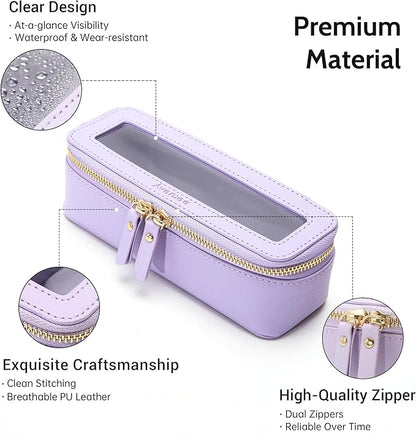 Aveniee Clear Makeup Brush Bag, Slim Brush Holder Cosmetic Case, Small Travel Toiletry Bag for Women, Thin Make up Bags with Dual Zipper, Cute Travel Essentials Srorage Bag.Lilac