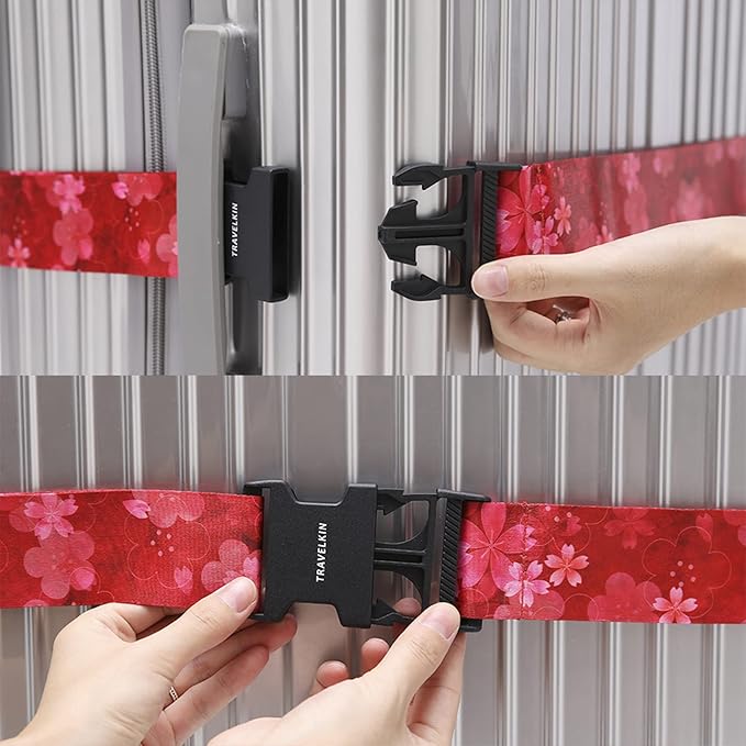 Travelkin Luggage Straps TSA Approved - Adjustable Cross Suitcase Straps with TSA Lock, Reinforced Buckle, Unique Pattern - Secure Heavy Duty Luggage Straps for Travel (Sakura)