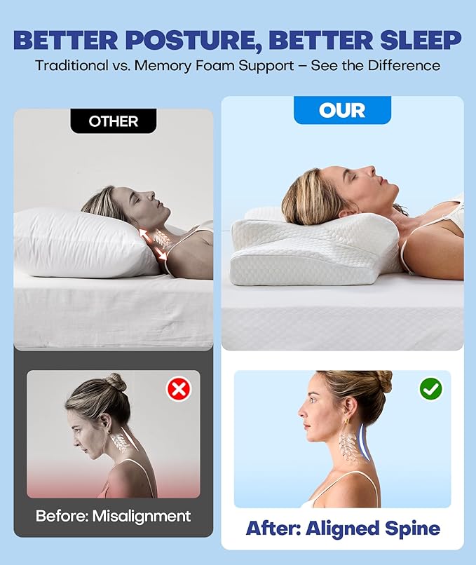 Emircey Clinical-Level Relief Cervical Neck Pillow for Sleeping, Orthopedic Contour Memory Foam Pillow for Side Sleepers, Cooling Pillow for Neck Relief, Ergonomic for Back and Stomach Sleepers