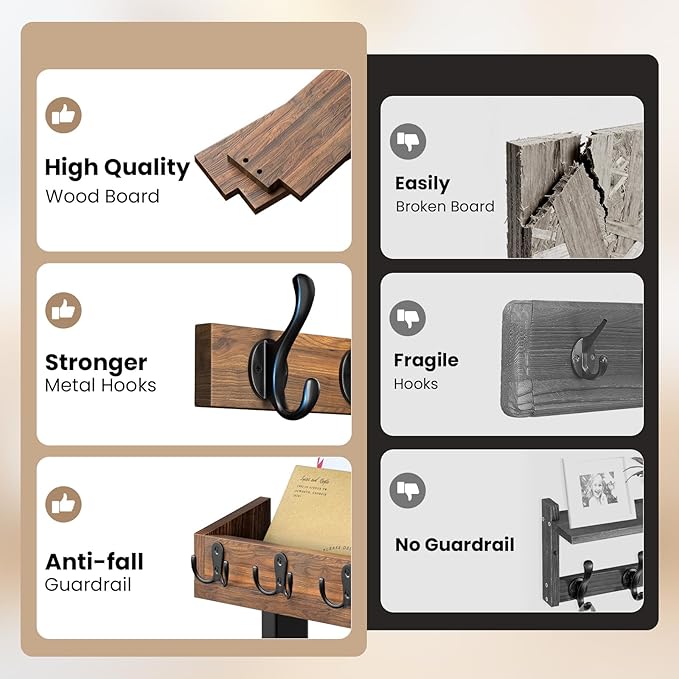 29'' Rustic Coat Rack Wall Mount with Shelf and Key Hooks, Solid Wood Key Holder Wall Mount, Farmhouse Wall Organizer for Mail, Entryway Wall Hangers for Hats, Clothes, Backpacks, Dog Leashes, Mudroom