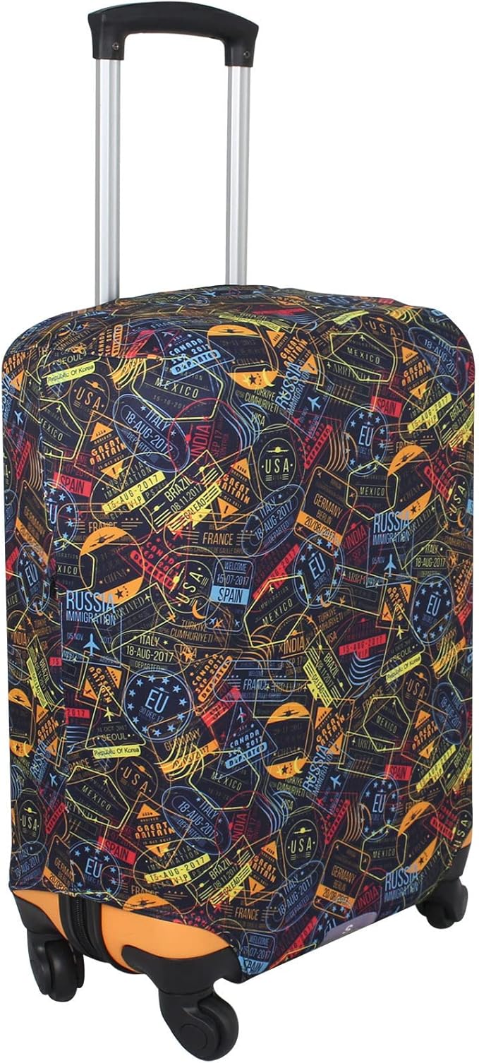 Explore Land Travel Luggage Cover Suitcase Protector Fits 23-26 Inch Case (Stamp, M)
