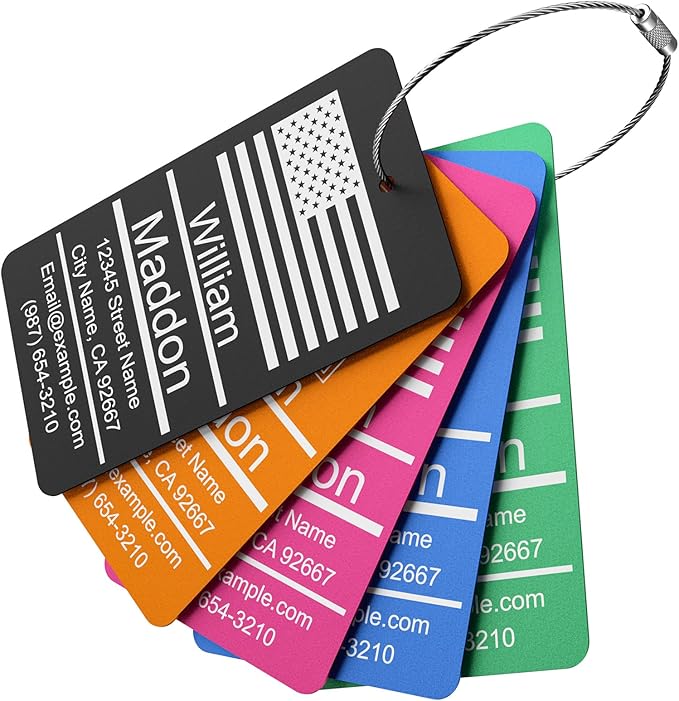 Luggage Tags for Suitcase - Pink Personalized Engraved Metal Tag for Cruise Travel - Custom Name Tags Suitable for Bags and Backpacks