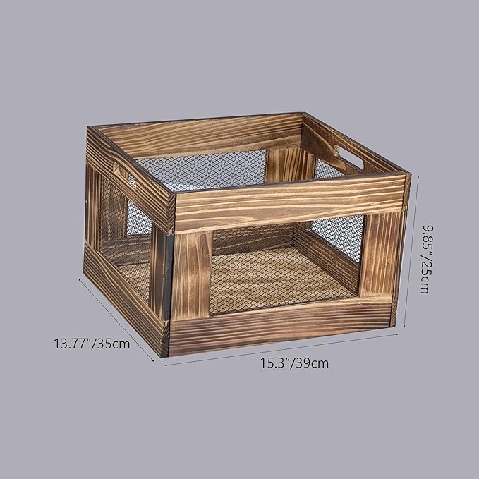 ARTAWEIN Vinyl Record Storage Crate, Wooden Record Holder for Albums - Holds up to 80-100 LPs, Rustic Vintage Style Organizer Box with Handles, Easy Assembly Display for Music Room & Office