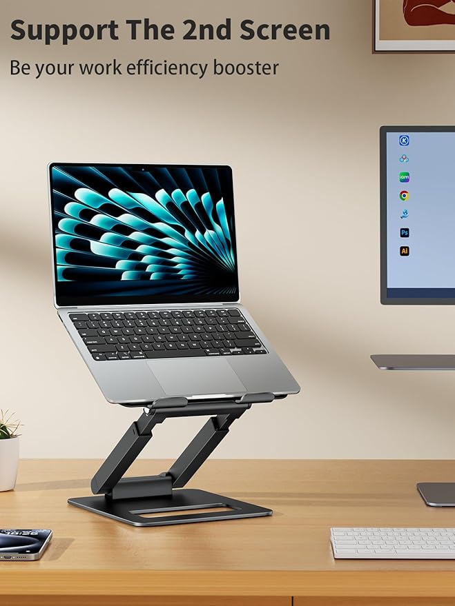 tounee Laptop Stand for Desk Adjustable Height, Telescopic Computer Stand with Pull Out Design Ergonomic Laptop Riser Fits All Laptops 10-17"-Black