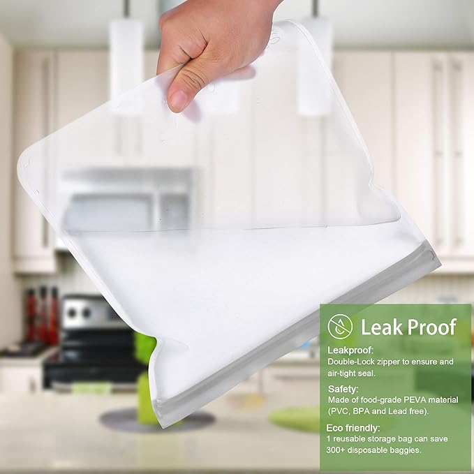 SPLF 12 Pack Dishwasher Safe Reusable Storage Bags(5 Reusable Sandwich 5 Snack 2 Gallon), Extra Thick Freezer Bags Leakproof Silicone and Plastic Free Food Lunch Bag