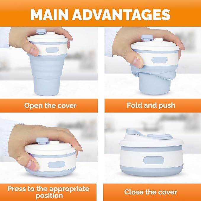 2-Pack Collapsible Coffee Cup Reusable – 12oz Leakproof Travel Coffee Mug, Silicone, Foldable & Portable for Hiking, Camping, Office | Lightweight, Heat-Resistant, Easy to Clean, Outdoor & Travel Cup