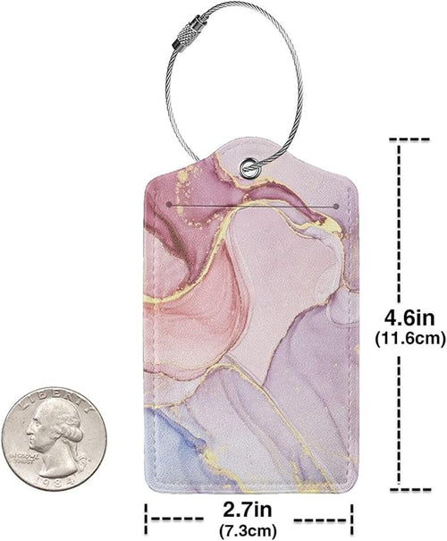 2 Pack Pink Gold Marble Luggage Tags for Suitcases, Marbles Theme Unique Leather Luggage Tags Cruise Ship Essential Travel Bag Gift for Men Women Couples Bride Groom, Funny Christmas Birthday Gifts