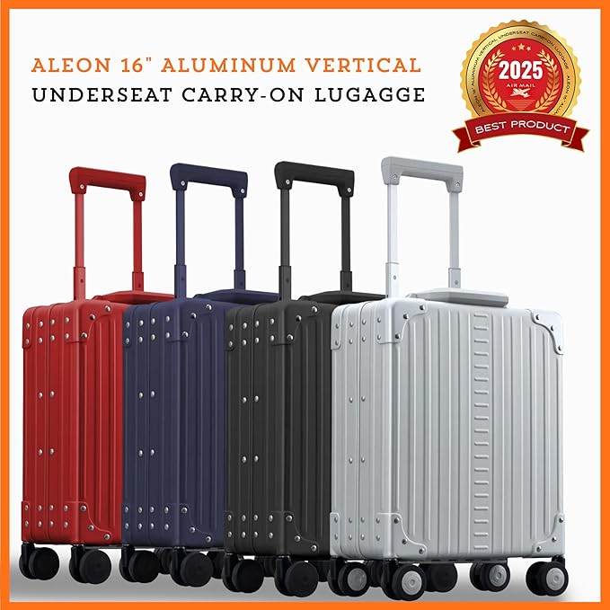 Aleon 16” Aluminum Vertical Underseat Carry-On Luggage - Luxury Business Briefcase with Wheels - Hardshell Suitcase for Airplane Travel (Sapphire)