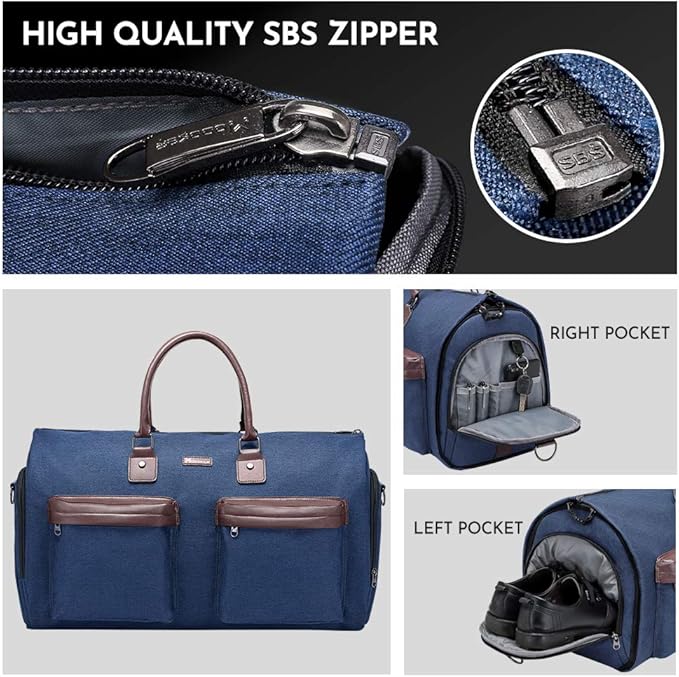 Convertible Garment Bag with Toiletry Bag, Modoker Carry on Garment Duffel Bag for Men Women - 2 in 1 Hanging Suitcase Suit Travel Bags, Blue