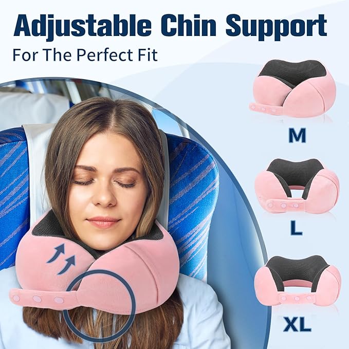 Neck Pillow for Traveling, Travel Pillows for Airplanes,100% Pure Memory Foam Travel Neck Pillow, Adjustable Flight Pillow, Portable Plane Accessories with Eye Mask, Earplugs, Carry Bag