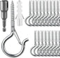 36 PCS Q-Hanger Hooks, Screw Hooks for Outdoor String Lights, Safety Buckle Design Cup Eye Hook for Hanging Christmas Lights, Plants, Mounted on Wall Ceiling, Include 1 Wing Nut Driver, Silver