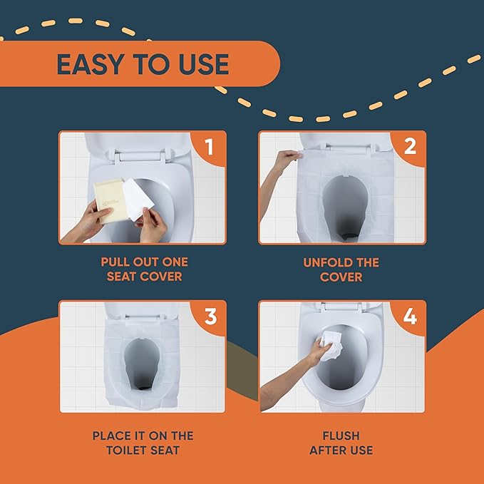 Disposable Toilet Seat Covers Pack of 50 XLarge Flushable Paper Travel Toilet Seat Covers for Adults and Potty Training, Premium Toilet Seat Liners for Public Restrooms