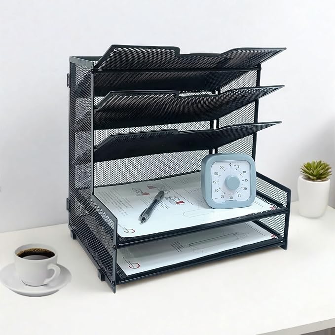 5-Tier Metal Desk Organizer, Office Desk Paper Organizer for Home Office, Black