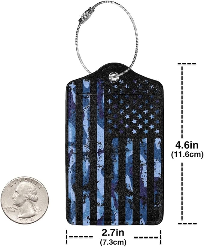 Set of 2 Luggage Tag for Suitcases Tie dye PU Leather Luggage Tag with Full Back Privacy Name ID Card Fun Laggage Tags