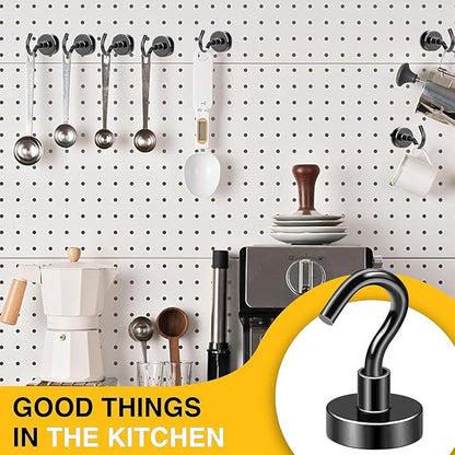 DIYMAG Magnetic Hooks Black 85 LB Heavy Duty Strong Magnet with Hook Rare Earth Neodymium Magnets for Hanging Magnetics Hanger for Curtain Home Kitchen Workplace 12 Packs