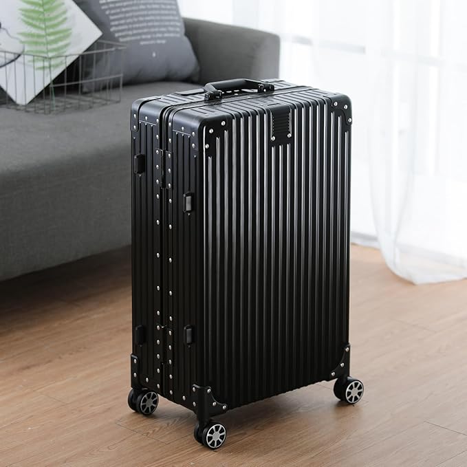 Metal All Aluminum Carry-on Luggage TSA Customs Lock Zipperless Silent Rotary Wheel Business Suitcase Aluminum Frame Set (black, 20 '')