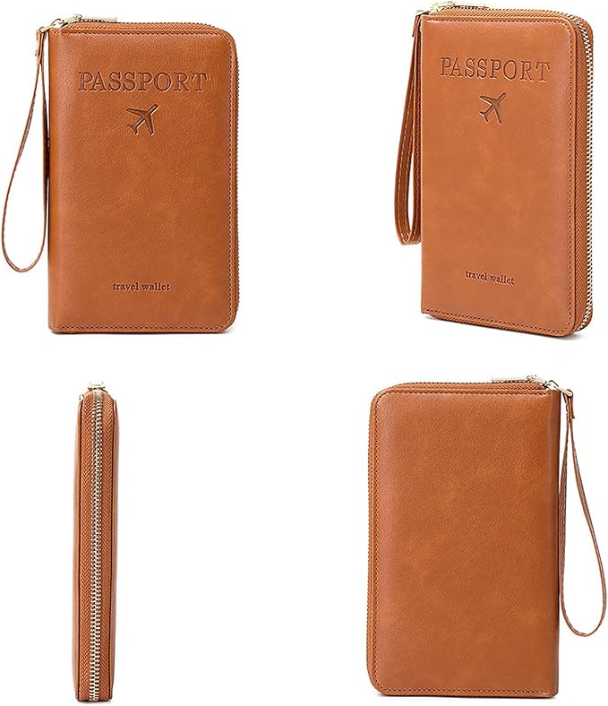 Rowgins Rfid Blocking Passport Holder Wallet, Rowgins Rfid Passport Holder with Zipper, PU Leather PassportHolder for Travel (PINK)
