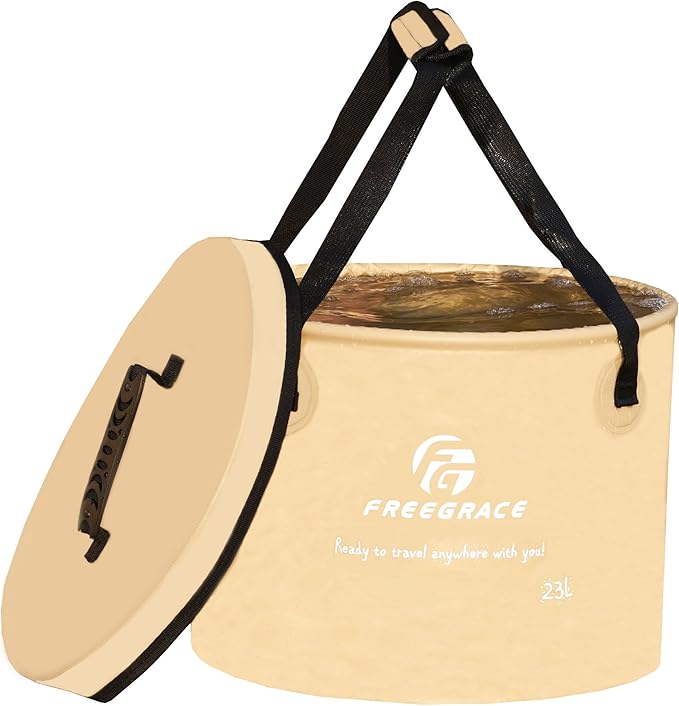 Premium Collapsible Bucket by Freegrace - Compact Portable Folding Water Container - Lightweight & Durable - Includes Handy Tool Mesh Pocket