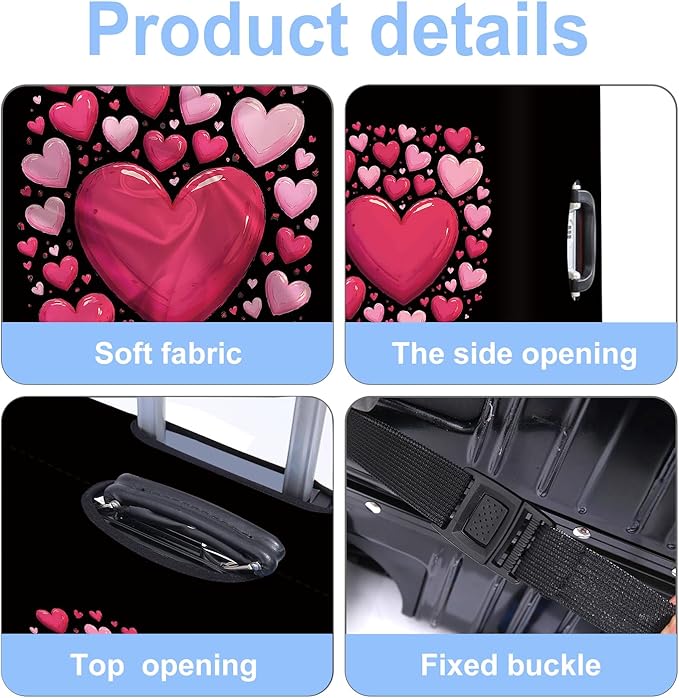 Luggage Cover Washable Suitcase Protector Anti-Scratch,Stretchable Fit for 20-34Inch Luggage Durable Travel Bag Cover with Zipper Closure (Heart, S(fits 20-22inch suitcase))