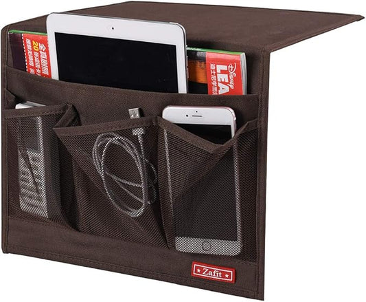 Bedside Storage Organizer - Table Cabinet Organizer Caddy for Remotes, Phone, Glasses (Classic 4 Pockets - Coffee)