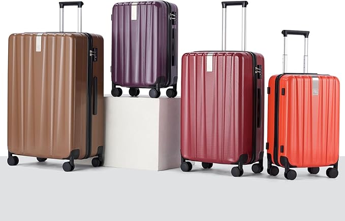 Hanke 24 Inch Expandable Checked Luggage Lightweight PC Hard Case Luggage Suitcases with Wheels TSA Luggage Rolling Large Suitcase Travel Luggage Bag for Go to University(Burgundy)