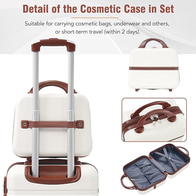 Merax Luggage Set 2 Piece Suitcase Set with Cosmetic Case Expandable Spinner Wheels Vintage Luggage Sets(White,20"+28")