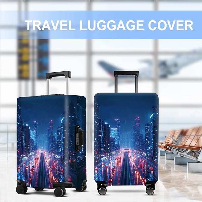 Luggage Cover Washable Suitcase Protector Anti-scratch Suitcase cover Fits 20-34 Inch Luggage (City Night, M(24-26inch suitcase))